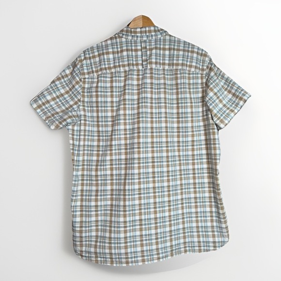 The North Face Shirt Tan Plaid Short Sleeve Men's Large Button Down 100% Cotton - Picture 4 of 7